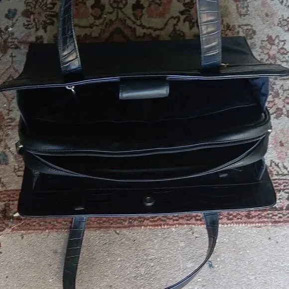 EUC BUXTON Black Leather Briefcase/Computer Bag w/Silver Hardware 13x16 in. - Picture 11 of 11